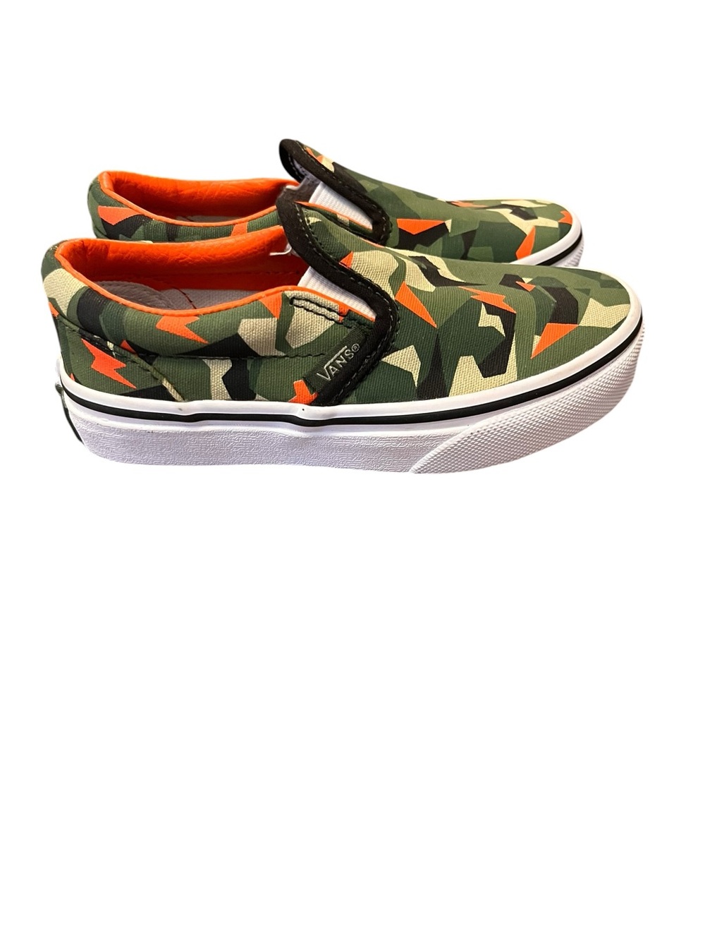 Vans Kids Slip-On Geometric Camo Sneakers with Orange Lining Toddler Size 11